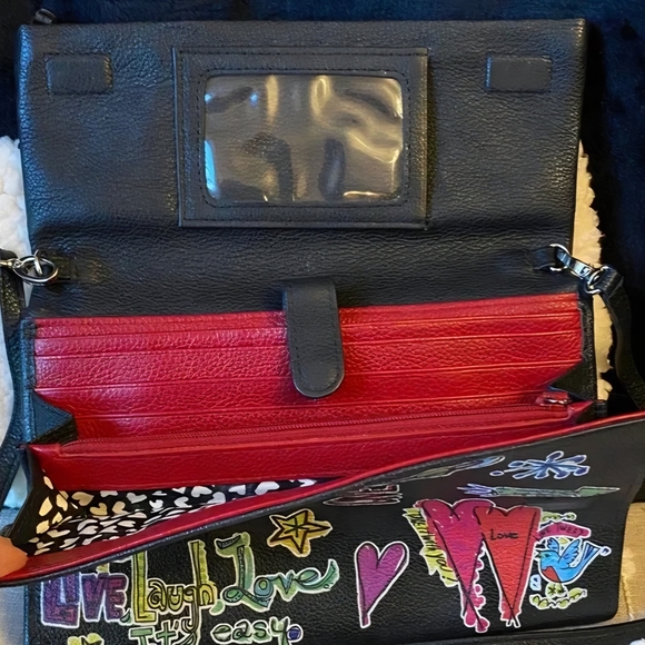 Brighton Purse Small Black Leather Saddle Bag Crossbody Embossed Flap - Picture 6 of 9